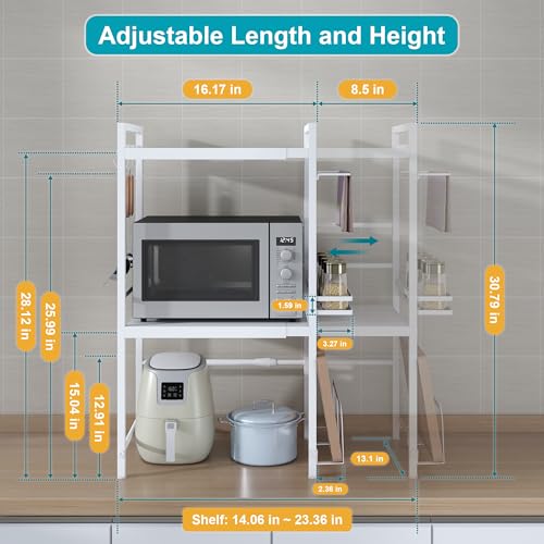 Expandable Microwave Stand Kitchen Countertop Organizer With Storage