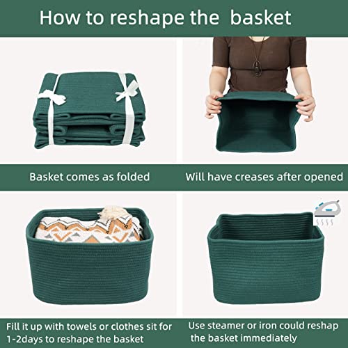 Woven Cotton Rope Storage Baskets 15x10x9.3" 3 Pack Dark Green