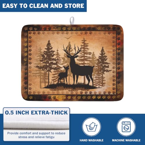 Forest Deer Dish Drying Mat Wildlife Animal Dishes Pad 18"x24" Microfiber Absorbent Fast Dry Drainer Rack Mats for Kitchen Countertop Decor