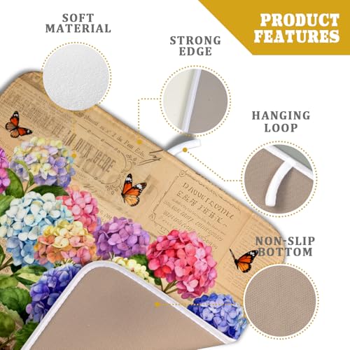 Vintage Hydrangea Dish Drying Mat Watercolor Floral Microfiber Absorbent Dish Drying Pad for Kitchen Counter Small