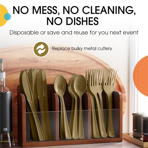 Party Solids Gold Plastic Spoons 200 Pieces Gold Spoons Disposable Utensils Heavy Duty Plastic Cutlery Set Disposable Cutlery Sets Flatware Sets Silverware Set Party Supplies & Party Tableware (200 Count)