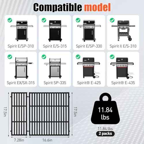 17.5" Grill Grates for Weber Spirit 300 (2 Count)