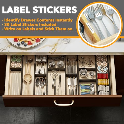 Bamboo Drawer Dividers with Inserts and Labels