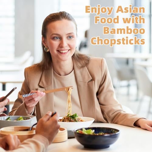 5 Pairs Natural Bamboo Chopsticks Reusable Classic Japanese Style Chop Sticks Gift Sets (5 Count)
