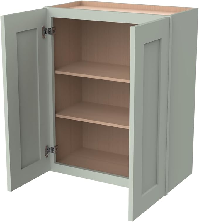 Wall-Mounted Cabinet – Solid Wood Shaker Style Medicine Cabinet with Adjustable Shelves & Soft-Close Doors for Bathroom, Kitchen, and Office Storage (Jade Green, 33" W x 12" D x 36" H)