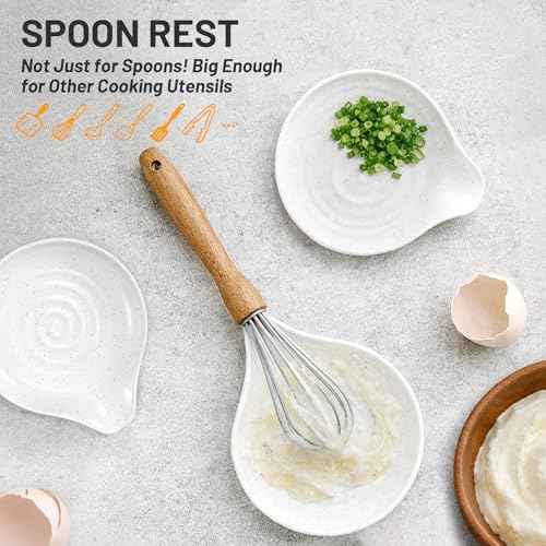 Ceramic Rotating Utensil Holder with Spoon Rest for Kitchen Counter White