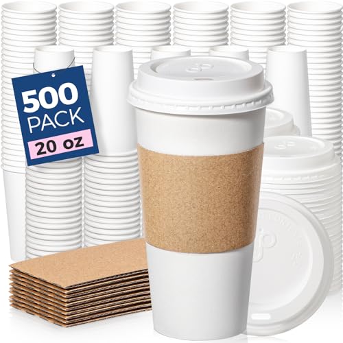500 Pack 20 oz Disposable Coffee Cups with Lids (500 Count)
