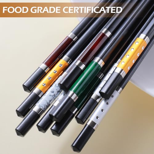 5 Pairs Premium Chopsticks Reusable Dishwasher Safe 9.5 Inch Fiberglass Chop Sticks Gift Set Non Slip Multi Color