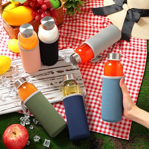 12 Pack Glass Water Bottles with Sleeves (12 Count)