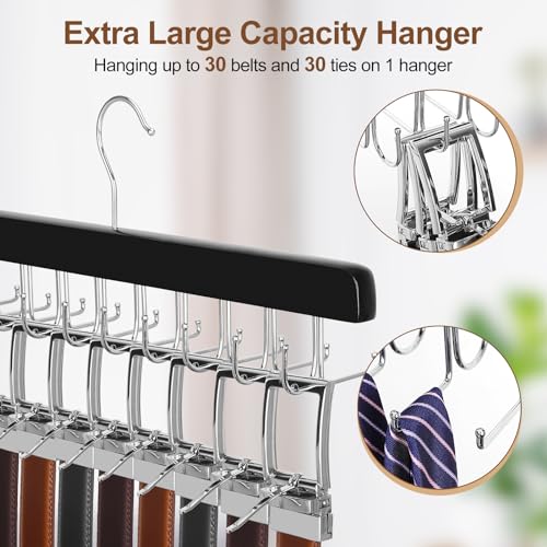 20 Hooks 2 in 1 Belt Tie Hanger for Closet Max 30 Belts with 30 Ties Capacity