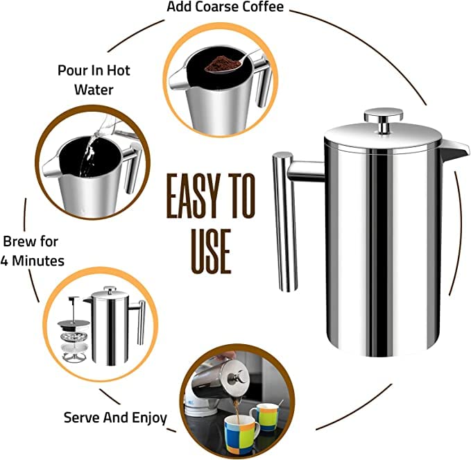 304 Grade Stainless Steel French Press 17 Oz
