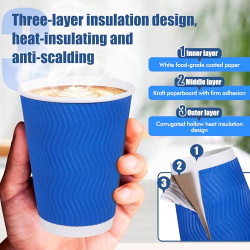 12 oz Disposable Paper Coffee Cups with Lids & Straws (50 Count)