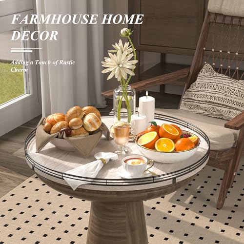 21 Inch Whitewashed Farmhouse Wooden Lazy Susan Organizer
