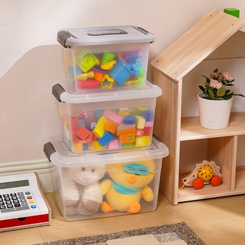Citylife 4 Packs 6 QT Plastic Storage Bins with Latching Lids Stackable Storage Containers for Organizing Clear Storage Box for Garage
