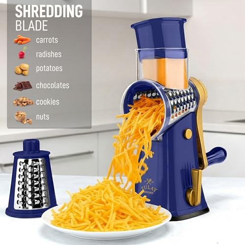 Rotary Cheese Grater Manual Hand Crank 5 Blade Shredder