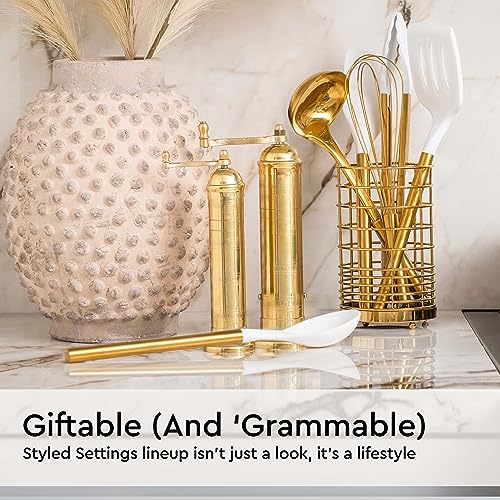 White and Gold Kitchen Utensils Set with Holder
