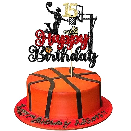 Basketball Happy 15th Birthday Cake Topper