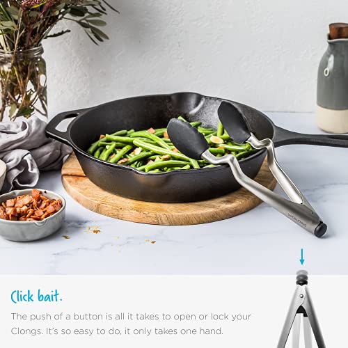 Clongs Grippy Silicone & Stainless Steel Kitchen Cooking Tongs with Click