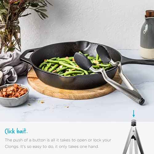 Clongs Grippy Silicone & Stainless Steel Kitchen Cooking Tongs with Click