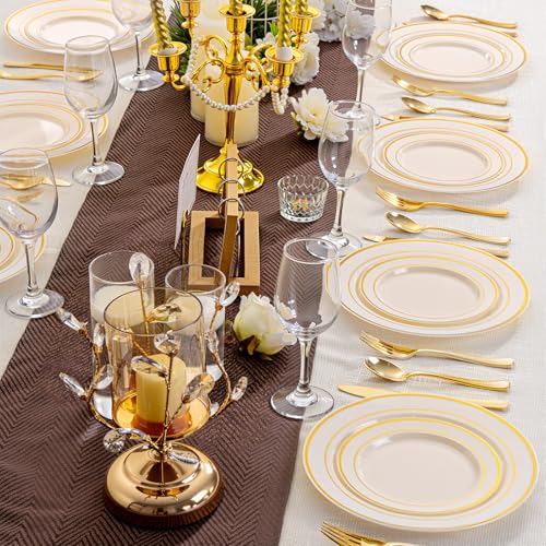 200PCS Gold and Ivory Plastic Plates (200 Count)