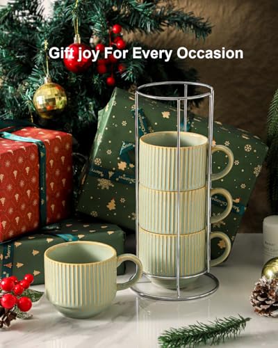 Ceramic Coffee Mugs Set of 4 with Rack (4 Count)
