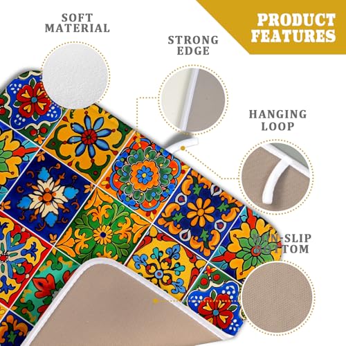 Mexican Tiles Dish Drying Mat for Kitchen Counter Absorbent Microfiber Dish Drying Pad Kitchen Gadgets Multi