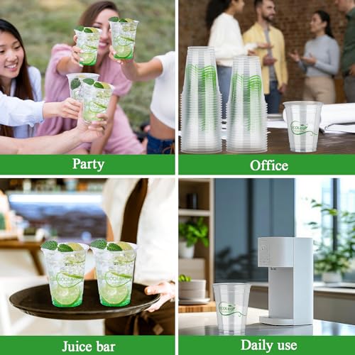1000 Count 16 OZ Clear Compostable Plastic Cups for Restaurant