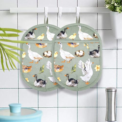 Pot Holders with Transparent Clear Silicone Shell and Nice Duck Flower (2 Count)