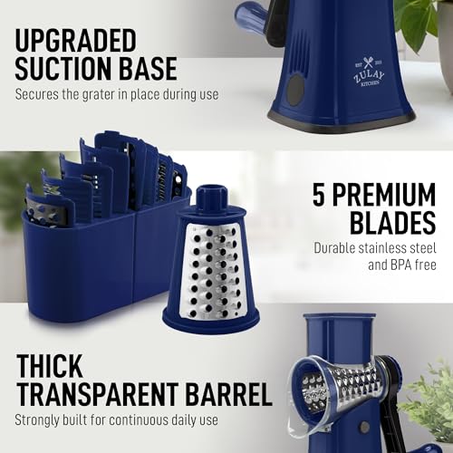 Rotary Cheese Grater Manual Hand Crank 5 Blade Shredder