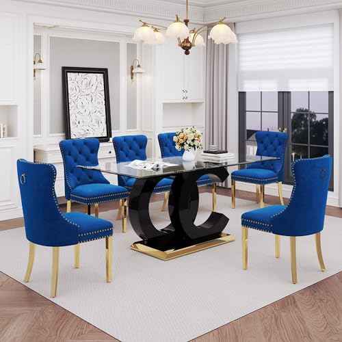 7 Piece Glass Dining Table Set for 6