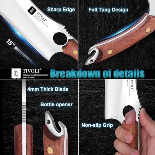 Full Tang Meat Cleaver Knife with Sheath and Bottle Opener