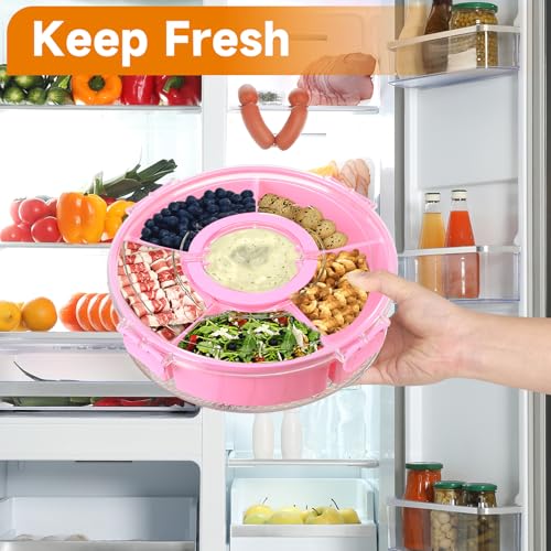Divided Rotating Serving Tray with Lid and Handle