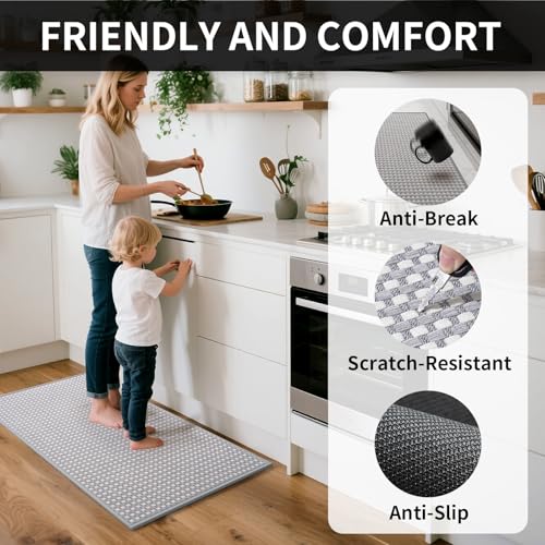 Kitchen Rugs Kitchen Mats for Floor Non Slip Washable Gray 17" x47 (5.545 Sq Ft)