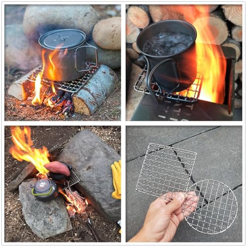 2Peices Backpacker Bushcraft Grill Grate Stainless Steel BBQ Cooking Grill Mesh Campfire Grill Square Round for Camping