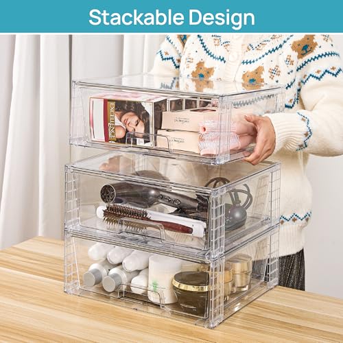 4 Pack Large Clear Stackable Storage Drawers for Closet (4 Count)