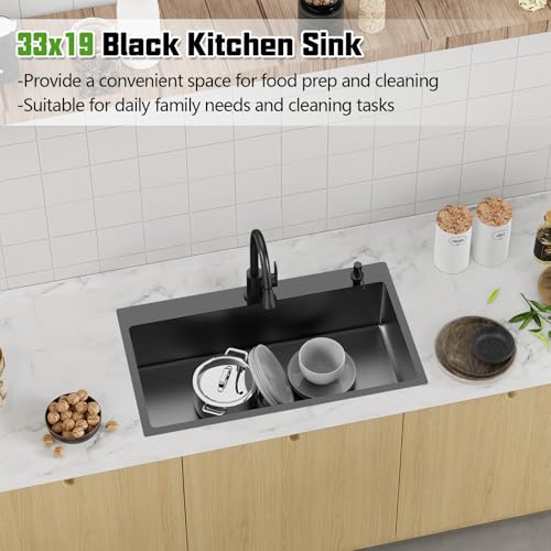 Black 33x19 In Drop In Kitchen Sink