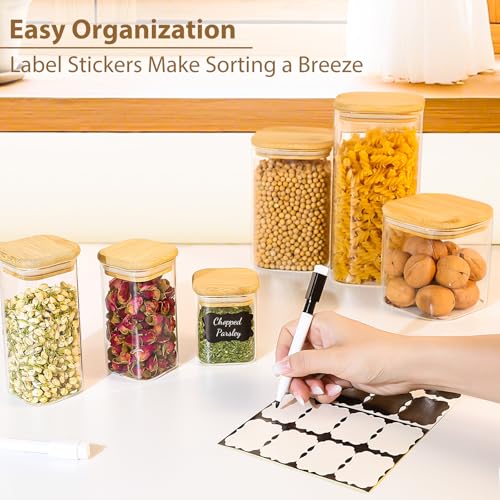 12 Pack 8 oz Square Glass Spice Jars with Lids and Labels (12 Count)