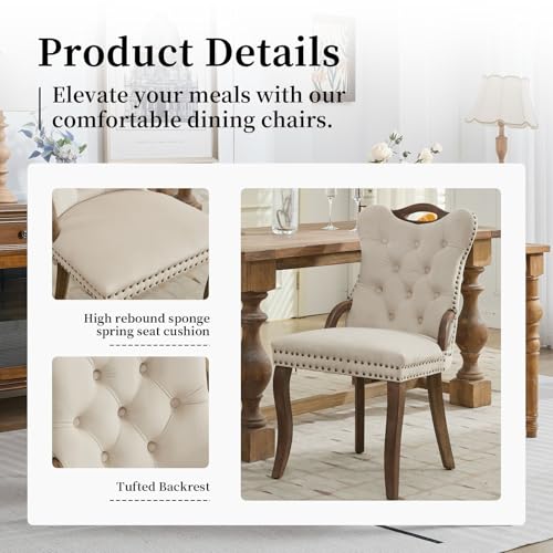Beige Velvet Upholstered Dining Chairs Set of 6