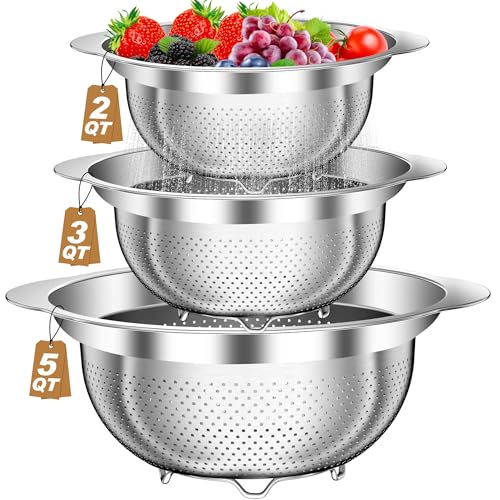 Colander Stainless Steel Colander for Kitchen (3 Count)