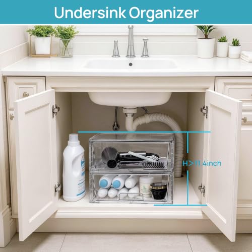 8 Pack Large Clear Stackable Storage Drawers for Closet (8 Count)