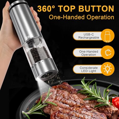 Electric Salt and Pepper Grinder Set USB Rechargeable