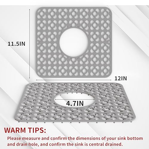 2PCS Sink Mats Sink Protectors Dish Racks Dishwasher Safe Grid Mats for Kitchen Sink Silicone Protect Sink from Stains Damage Scratches Non Slip Heat Resistant Rust Resistant 11"X12" Grey (2 Count)