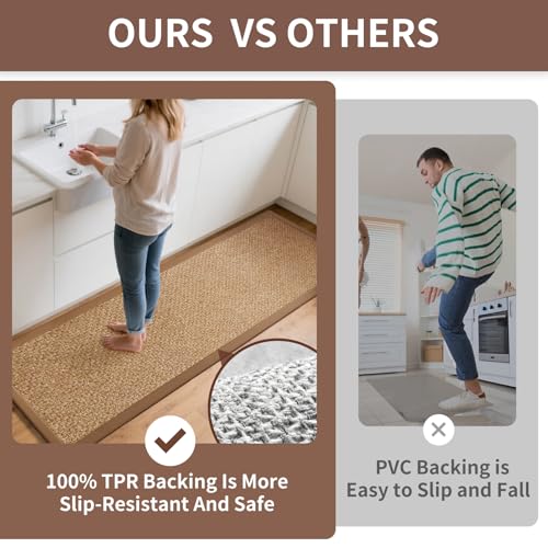 Kitchen Rugs Kitchen Mats for Floor Non Slip Washable Brown 17"x30" (3.575 Sq Ft)