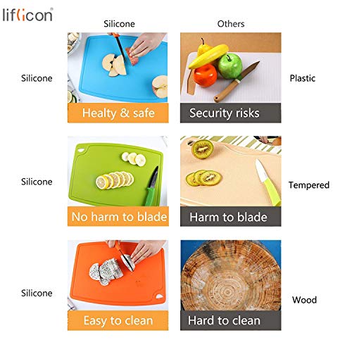 Silicone Thick Cutting Boards Mats Set of 3pcs Foldable & Flexible Design Juice Grooves Easy Grip Handle Dishwasher Safe for Kitchen