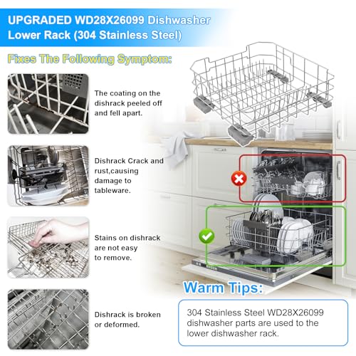 UPGRADED WD28X26099 Dishwasher Lower Rack Compatible with GE Dishwasher Rack Replacement Parts with Wheel
