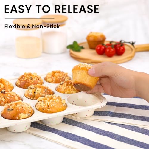2Pack Silicone Muffin Pan for Baking with Metal Reinforced Frame