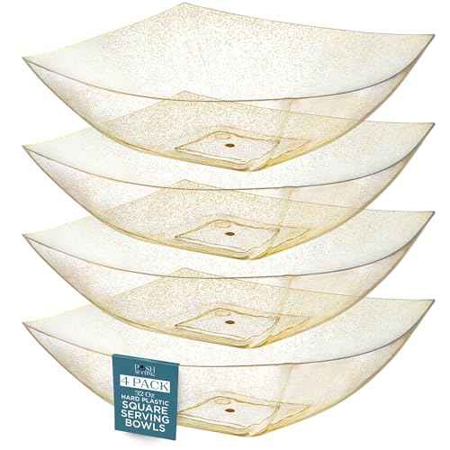 4 Pack Disposable Gold Plastic Serving Bowls Square Party Candy Use 32oz (4 Count)