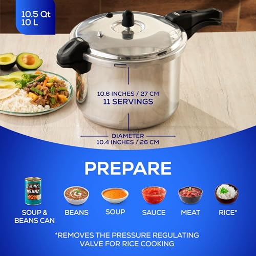 10.5 Quart / 10 Liter) Olla de Presion, Aluminum Pressure Pot with 6 Safety Systems, 11-Serving Stovetop Cooker, Pressure Cooker made in Colombia, 25-Year Warranty
