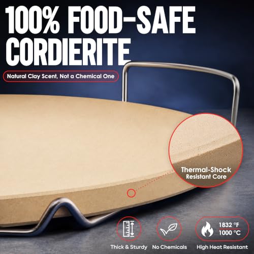 16 inch Pizza Stone for Oven and BBQ Grill with Handles