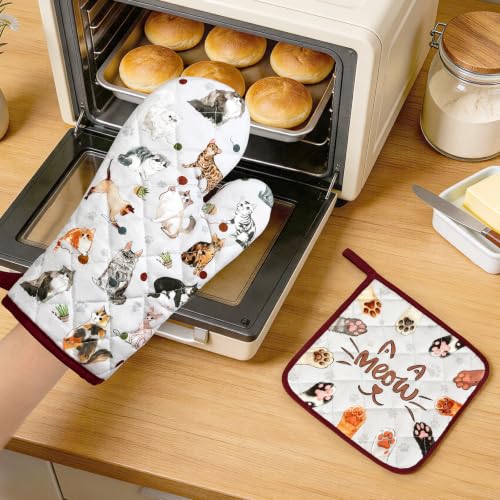 Cute Cat Oven Mitts and Pot Holders Set (4 Count)